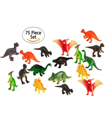Big Mo's Toys 75 Piece Party Pack Mini Dinosaurs - Plastic Mini Educational Dinosaur Animal Toys - Fun Gift Party Giveaway