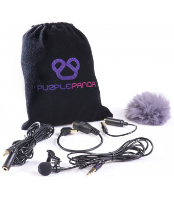Purple Panda Lavalier Lapel Microphone Kit - Clip-on Omnidirectional Condenser Lav Mic for iPhone, iPad, Go Pro, DSLR, Camcorder, Zoom / Tascam Recorder, PC, Macbook, Samsung Android, Smartphones