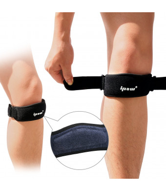 Ipow 2 Pack Knee Pain Relief and Patella Stabilizer Knee Strap Brace Support for Hiking, Soccer, Basketball, Running, Jumpers Knee, Tennis, Tendonitis, Volleyball and Squats, Black