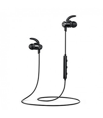 Anker SoundBuds Slim Wireless Headphones, Bluetooth 4.1 Lightweight Stereo IpX5 Earbuds with Magnetic Connection, NANO Coating Sweatproof Sports Headset with Metallic Housing and Built-in Mic(Black)