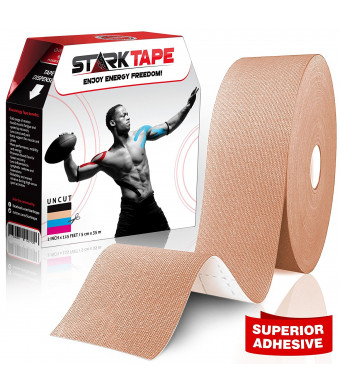 Bulk Kinesiology Tape ~ Designed to Help Boost Athletic Performance, Prevent Joint and Muscle Pain and Ease Inflammation, Easy to Apply, 97% Natural Cotton /3% Spandex, 2"  W x 115' L, with Bonus eBook