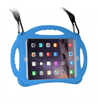 [New Design]TopEs iPad Mini Case Kids Shockproof Handle Stand Coverand(Tempered Glass Screen Protector) for iPad Mini, Mini 2, Mini 3 and iPad Mini Retina Models (Blue)