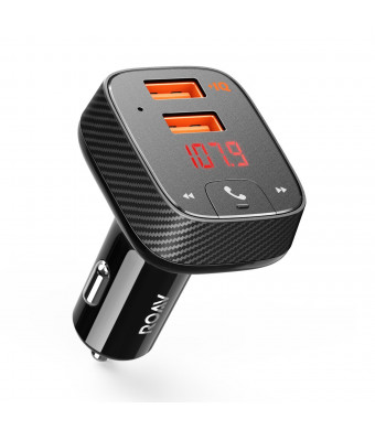 Roav by Anker SmartCharge Car Kit F2, Wireless In-Car FM Transmitter Radio Adapter, Bluetooth 4.2 Receiver, Car Locator, App Support, Dual-USB Car Charger With Power IQ AUX Output USB Drive MP3 Player