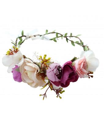 Vivivalue Flower Wreath Headband Floral Crown Garland Boho for Festival Wedding