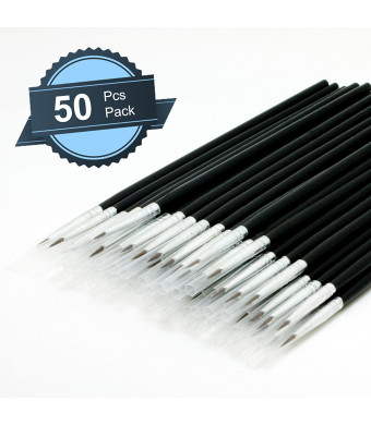 50 Pcs Pack of Synthetic Sable Detail Paint Brushes for Acrylic, Oil and Watercolor Painting - Pointed Round (Size #00 (Small))