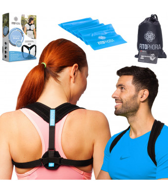 Comfortable Posture Corrector for Women and Men + Resistance Band – Adjustable Clavicle Brace for Upper Back Pain Support and Hunchback Correction by Fitophoria.