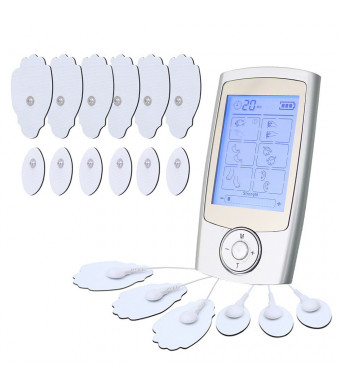 loverbeby Rechargeable Tens Unit Muscle Stimulator Electronic Pulse Massager with 16 Modes and 12 Pads Portable Smart Electro Pain relief Machine