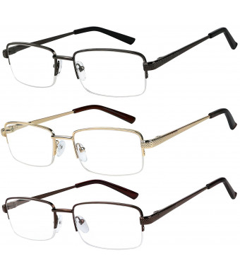 Reading Glasses Set of 3 Half Rim Metal Glasses for Reading Quality Spring Hinge Readers Men and Women
