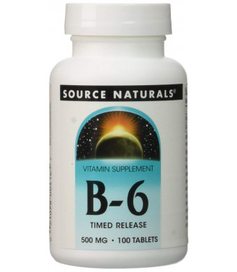 Source Naturals Vitamin B-6 500mg Timed Released Pyridoxine, with Added Calcium Supplement - Supports Immune System and Metabolism of Carbohydrates, Fats and Proteins - 100 Tablets