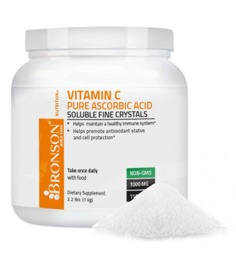 Bronson Vitamin C Crystals (Powder) 1 Kilo, 2.2 Lbs, or 35.3 Ounces, GMO Free Ascorbic Acid Soluble Fine Crystals