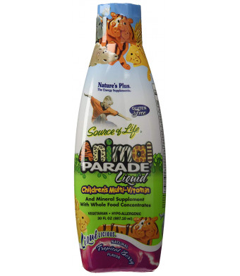 Natures Plus Animal Parade Source of Life Childrens Liquid Multivitamin - Tropical Berry Flavor - 30 fl oz - Whole Food Supplement - Vegetarian, Gluten Free - 60 Servings