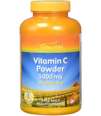 Thompson Vitamin C Powder | 5000mg | 100% Pure Ascorbic Acid | Immune Support and Antioxidant Supplement | No Fillers, No Excipients | 8 oz