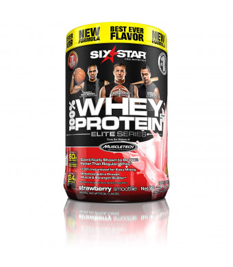 Six Star Pro Nutrition 100% Whey Protein Plus, 907g Ultra-Pure Whey Protein Powder, Strawberry, 2 Pound
