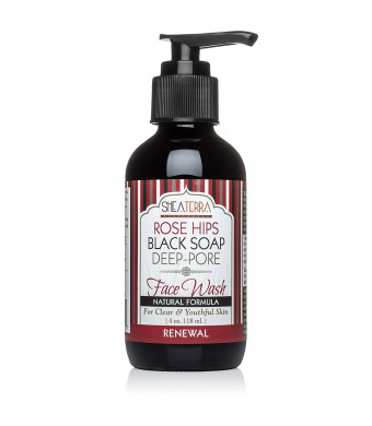 Shea Terra Organics Rose Hips Black Soap Deep Pore Facial Wash | Anti-Aging, Anti-Acne Wonder Soap | All Skin Types - 4 oz