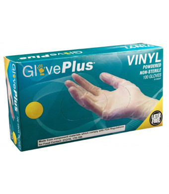 AMMEX - IV44100-BX - Vinyl Gloves - GlovePlus - Disposable, Powdered, Non-Sterile, 4 mil, Medium, Clear (Box of 100)