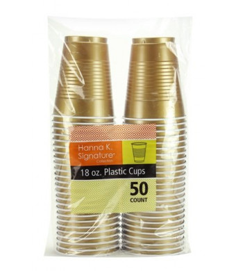 Hanna K. Signature Collection 50 Count Plastic Cup, 18-Ounce, Gold