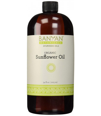 Banyan Botanicals Sunflower Oil - USDA Organic, 34 oz- Traditional Ayurvedic Oil for Massage, 100% Pure - Lightweight Carrier Oil