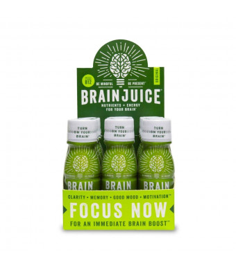 BrainJuice Brain Booster Shot, Original | Liquid Drink for Immediate Nutrients, Energy, and Clarity, with Green Tea Extract Caffeine, Alpha-GPC, Non-GMO| Pack of 12, 2.5 fl oz (74 ml)