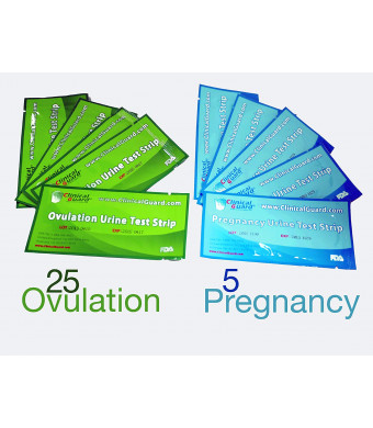 ClinicalGuard 25 Ovulation Test Strips and 5 Pregnancy Test Strips Combo