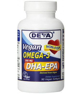 Deva Nutrition Vegan DHA-EPA Nutritional Supplement Softgel, 300 mg, 90 Count