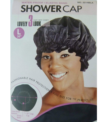Shower Cap LARGE LG in Black, Could Also Be Used in Deep Hair Conditioning, Hair Protection, Full Size for Most Women, Men and Teens, Water-Proof Shower Cap with Comfortable Elastic Band