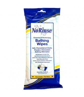 No Rinse Bathing Wipes, Microwaveable Hypoallergenic and Latex-Free (8 Wipes) - 1 Pack