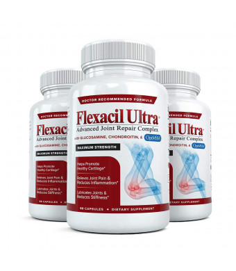 Flexacil Ultra - Maximum Strength Joint Pain Relief Supplement - Best Joint Supplement for Women and Men to Help Reduce Inflammation with Glucosamine, Chondroitin, and MSM, 3 Bottles, 60 Capsules Each