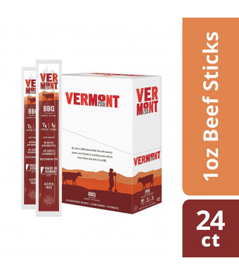 Vermont Smoke and Cure Meat Sticks, Beef, Antibiotic Free, Gluten Free, BBQ, Great Keto Snack, High in Protein, Low Sugar, 1oz Stick, 24 Count