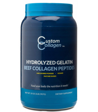 Collagen Peptides Powder 2lb (32oz) Jar - CLEAN COLLAGEN -Grass Fed - Paleo - Non GMO - High Protein - Highly Soluble - Unflavored Powder
