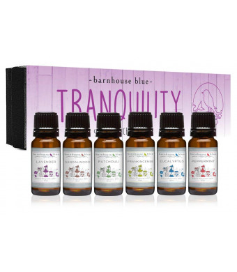 Premium Grade  Fragrance Oil - Tranquility - Gift Set - 6/10ml Bottles - Lavender, Sandalwood, Frankincense, Eucalyptus, Patchouli, Peppermint