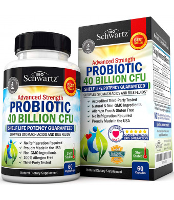 Probiotic 40 Billion CFU. Guaranteed Potency until Expiration - Patented Delay Release, Shelf Stable - Lactobacillus Acidophilus - Gluten Dairy Free for Women Men - No Refrigeration  Digestive Health