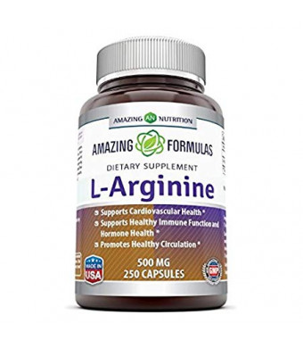 Amazing Formulas L-Arginine 500 mg Supplement - Best Amino Acid Arginine HCL Supplements for Women and Man - Promotes Circulation and Supports Cardiovascular Health - 250 Capsules