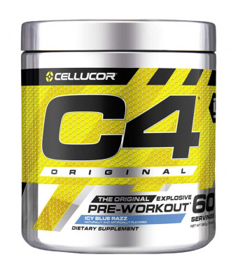 Cellucor C4 Original Pre Workout Powder Energy Drink w/ Creatine, Nitric Oxide and Beta Alanine, Icy Blue Razz, 60 Servings