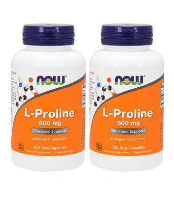 Now Foods L-Proline 500mg, Veg-Capsules, 120-Count (Pack of 2)