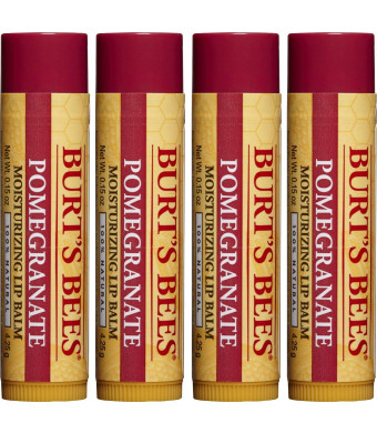 Burt's Bees 100% Natural Moisturizing Lip Balm, Pomegranate with Beeswax and Fruit Extracts, 0.15 ounce, 4 Tubes