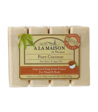 A La Maison Soap Bars, Pure Coconut, Value Pack 3.5 oz, 4 Count