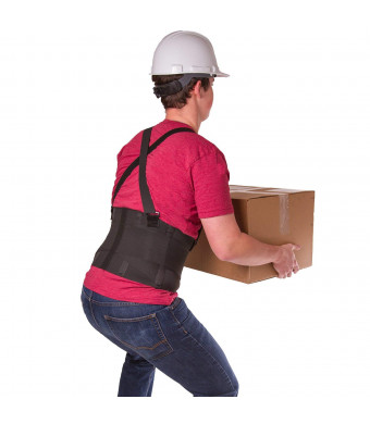 BraceAbility Industrial Work Back Brace | Removable Suspender Straps for Heavy Lifting Safety - Lower Back Pain Protection Belt for Men and Women in Construction, Moving and Warehouse Jobs (Medium)