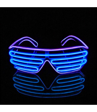 PINFOX Shutter EL Wire Neon Rave Glasses Flashing LED Sunglasses Light Up Costumes 80s, EDM, Party RB03 (Purple - Blue)