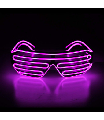 Aquat Light Up Shutter LED Neon Rave Glasses El Wire DJ Flashing Sunglasses Glow Costumes Voice Activated For 80s, EDM, Party RB02 (Pink, Black Frame)