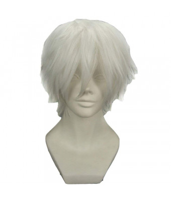 BERON Cool Men Short Straight Cosplay Costume Party Funny Wigs (Silvery White)