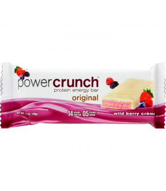 Power Crunch Bar - Wild Berry Cream - Case of 12-1.4 oz - Protein Energy Bar - 14 Grams Protein - 5 Grams Sugar