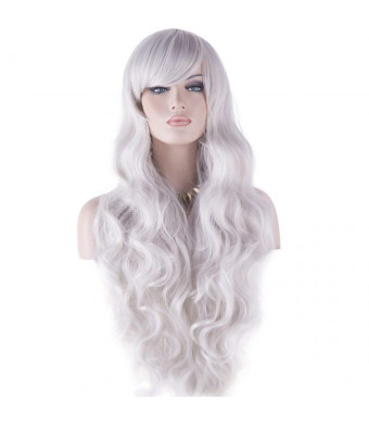 DAOTS 32" Cosplay Wigs Long Wig Hair Heat Resistant Curly Wave Hairs for Women(Silver White)