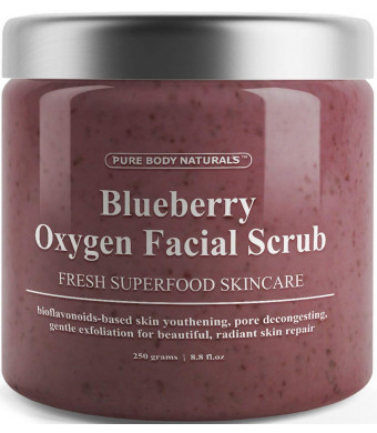 Blueberry Oxygen Facial Scrub with Antioxidants, Polishing and Exfoliating Face Wash by Pure Body Naturals, 8.8 Ounce