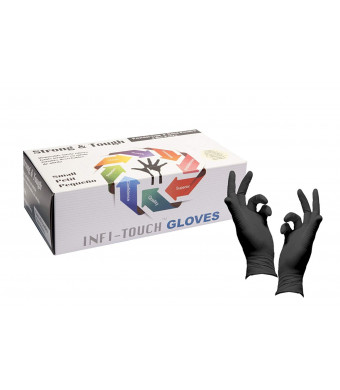 Infi-Touch Heavy Duty Nitrile Gloves, Strong and Tough, High Chemical Resistant, Disposable Gloves, Powder Free, Non Sterile, Ambidextrous, Finger Tip Textured, Dispenser Pack of 100, Size Small