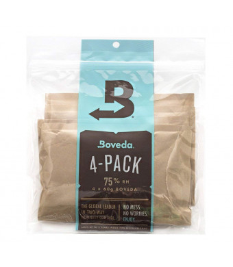 Boveda 75% RH 2-Way Humidity Control for Leaky Wooden Cigar Humidors, 4 Count 60 Gram Packets (Humidifier/Dehumidifier)-by Boveda Inc.
