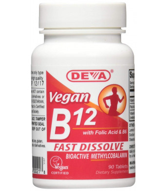 DEVA Vegan Vitamins Sublingual B12 1,000 mcg Tabs, 90 ct