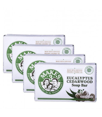 Makes 3 Organic Eucalyptus Cedarwood Soap Pack - Superfood for the Skin - 100% Handcrafted Organic Soap - Restores Positive Energy- Promotes Healthy Complexion (4 Organic Soap Bars)