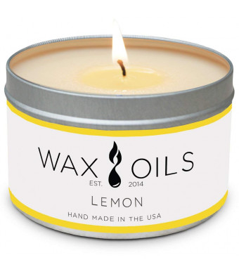 Wax and Oils Soy Wax Aromatherapy Scented Candles (Lemon) 8 Ounces. Single