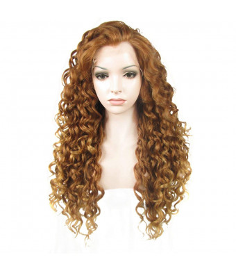 Ebingoo Curly Brown Lace Front Wig Synthetic Hair Wigs N18 30+27HR