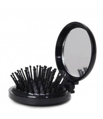 LOUISE MAELYS Folding Travel Hair Brush with Mirror Mini Pop Up Pocket Comb Gift Idea